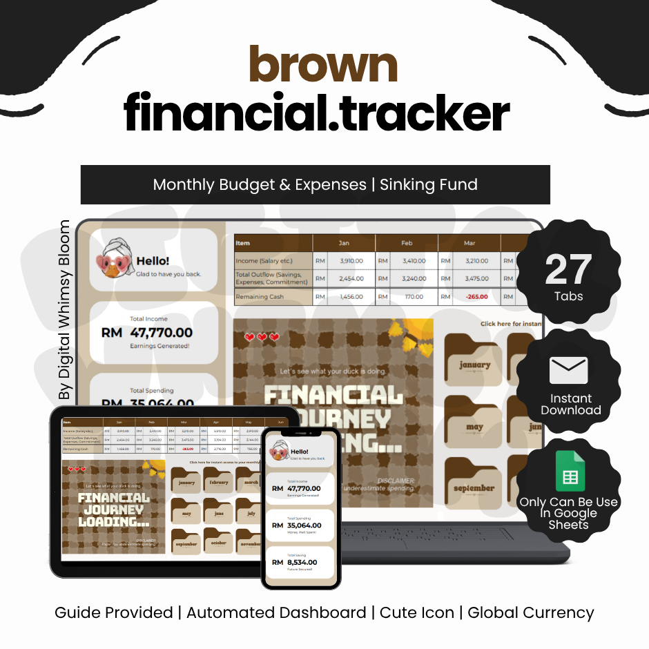 2.0 Brown Theme Financial Tracker | By Digital Whimsy Bloom