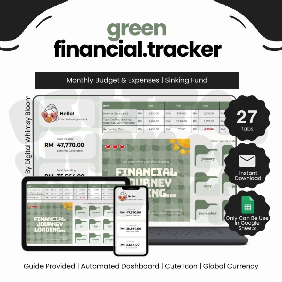 Financial Color Tracker 2.0 Green Theme Financial Tracker | By Digital Whimsy Bloom - Digital ...