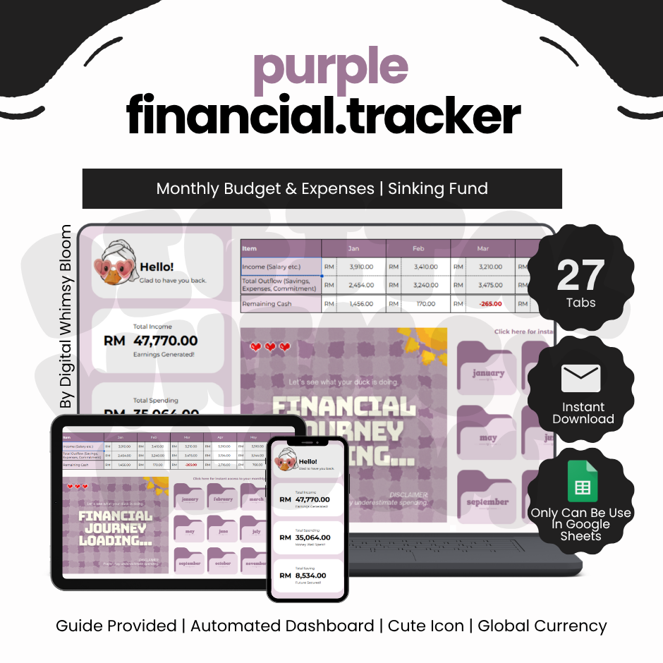 2.0 Purple Theme Financial Tracker | By Digital Whimsy Bloom