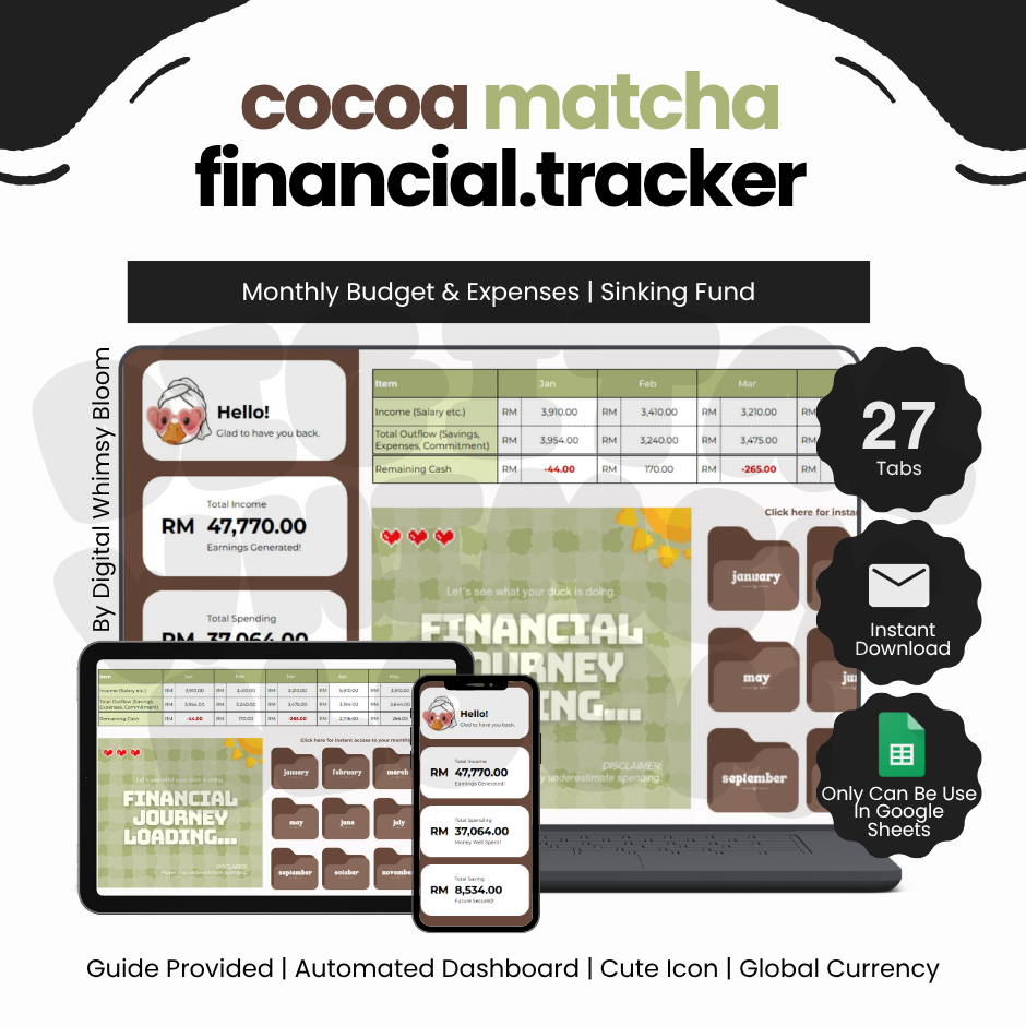 2.0 Cocoa Matcha Theme Financial Tracker | By Digital Whimsy Bloom